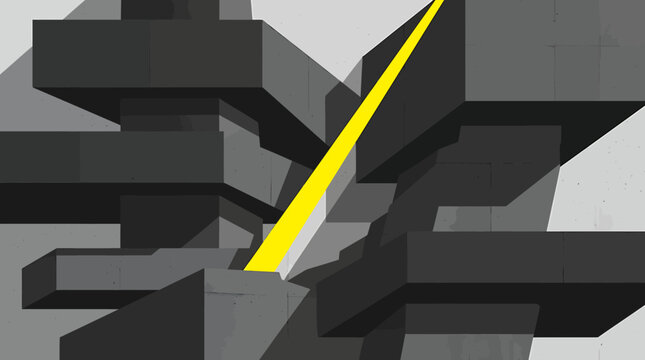 Abstract geometric composition with gray blocks and a bold yellow diagonal accent for modern digital art and design