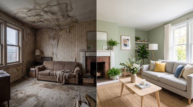 Water-Damaged Ceiling to Fresh Living Room