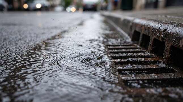 Tire Wear Particles Washed Along a Rainy Street Gutter
