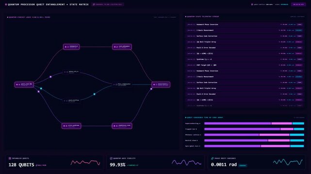 Quantum Processor Qubit Entanglement and State Matrix Dashboard