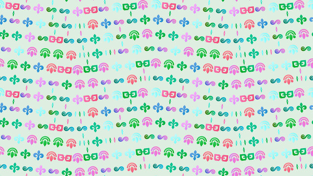 Seamless pattern of fleur de lis and abstract motifs