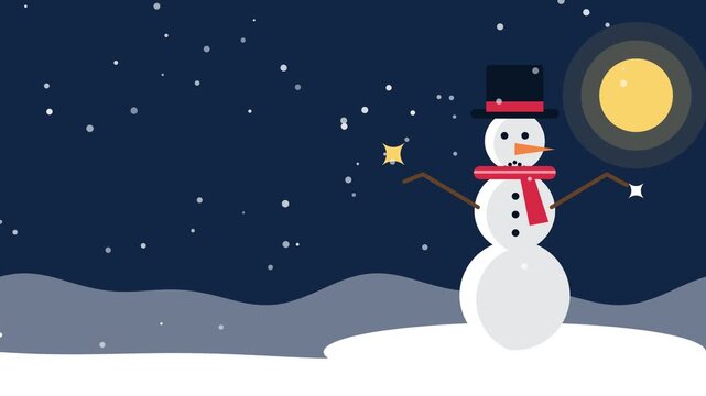 Cute snowman with scarf and top hat winter christmas copy space animated background loop