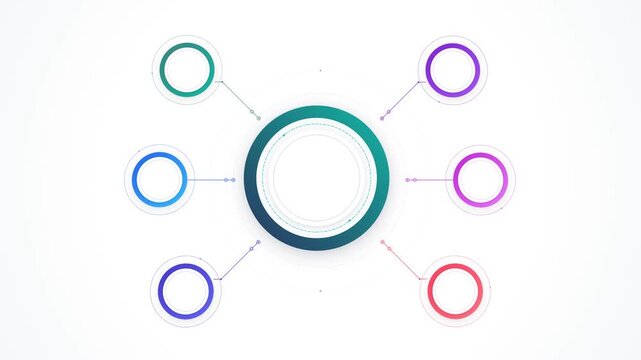 Radial Network Infographic Animation with Six Circular Nodes