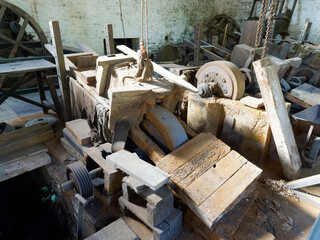 Vintage grinding mill machinery at a workshop in Peak District © Cavan