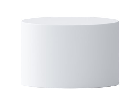 Empty minimal round white podium with cylinder pedestal stand for product display isolated on transparent png background