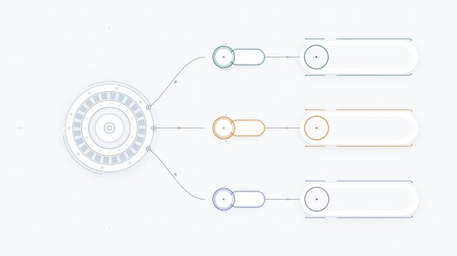 Three track horizontal infographic animation with central tech hub