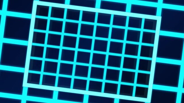 Glowing Neon Blue Grid Pattern Animation Featuring A Central Geometric Zooming Effect On A Dark Background Perfect For Digital Cyberpunk Interface Designs And Futuristic Technology Motion Graphic Visu