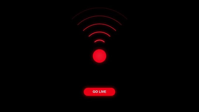 Go live streaming button animation with pulsing red signal icon for social media and digital broadcasts
