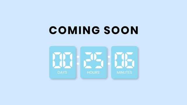 Coming soon flip countdown timer animation featuring mechanical clock numbers