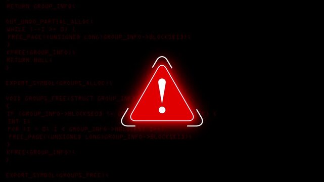 Alert triangle urgent cybersecurity danger notices animation featuring red warning shield icon