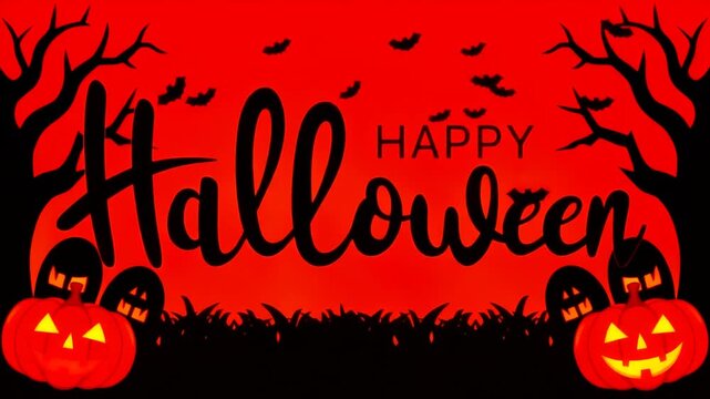 "Happy Halloween Motion Graphics Animation with Bats and Pumpkin"