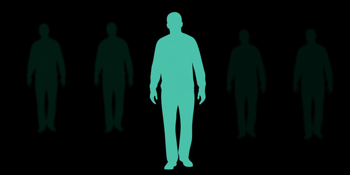 A silhouette of a person standing out from a group of shadowy figures. This imagery evokes themes of individuality, leadership, or perhaps isolation