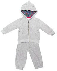 Gray hoodie and pants set for children displayed on a white background © fotofabrika