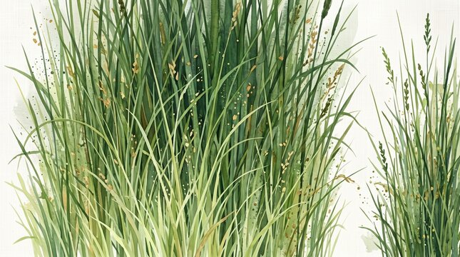Lush green ornamental grasses fill the frame creating a natural textured background with varying heights and shades