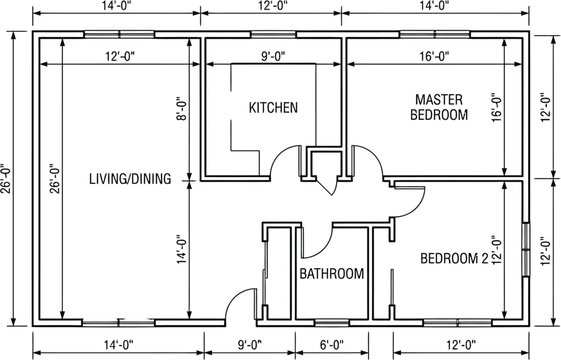 Architectural floor plan drawing of a residential home layout with dimensions.