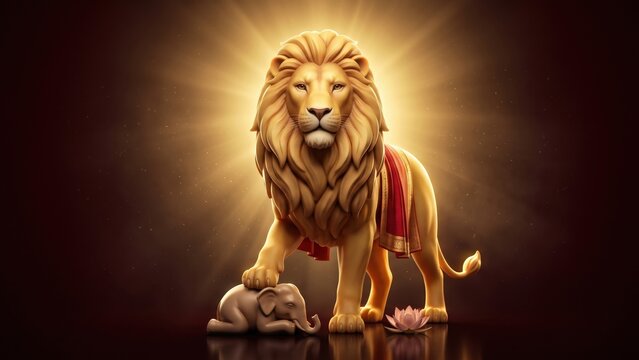 acred Lion Vahana &ndash; Majestic Golden-Maned Lion of Goddess Jagaddhatri.
