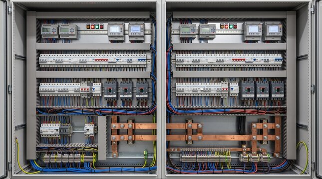 Industrial Electrical Distribution Panel with Circuit Breakers