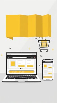 Black Friday Online Shopping Animation Featuring Laptop and Smartphone with E-commerce Sales and Deals.