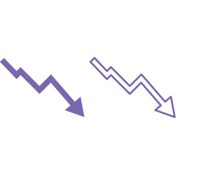 Set of two downward trending zigzag arrows representing financial loss or decline