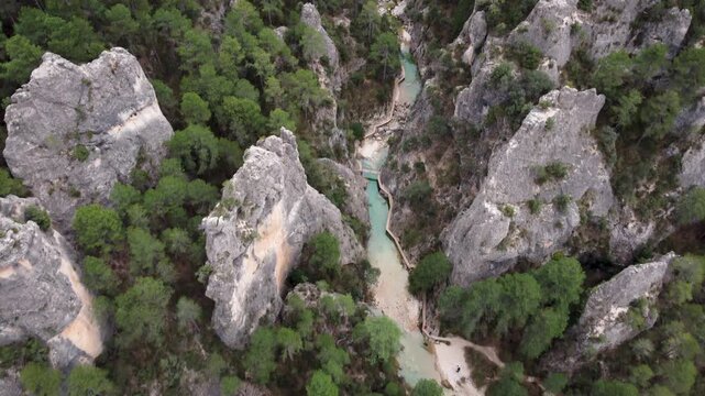 Aerial View of Turquoise Waters and Rocky Canyon on Beceite Water Route