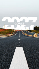 Fototapeta premium Future goals for 2027 displayed over an empty highway representing progress and ambition
