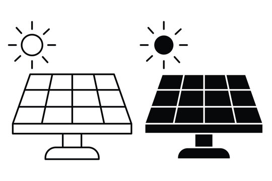 Vector icon of solar panel and sun, concept for clean energy, ecology, and sustainable power.