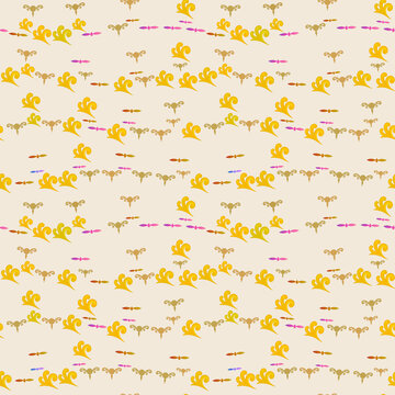 Seamless pattern with abstract golden swirls and decorative elements