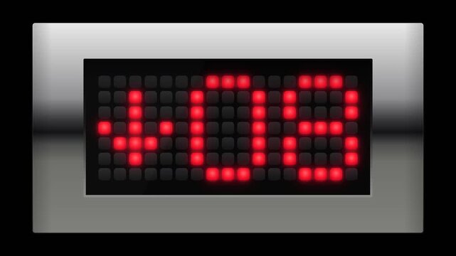 Static close up of elevator display screen showing floor number 08 with red down arrow