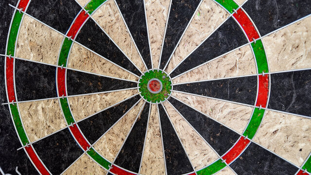 Close-Up View of a Dartboard with Colorful Sections and Details
