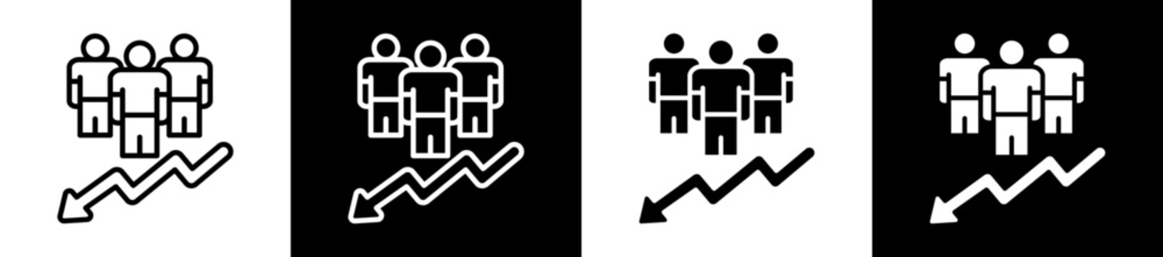 Population Decline Icon Set In Black And White Filled Style Collection