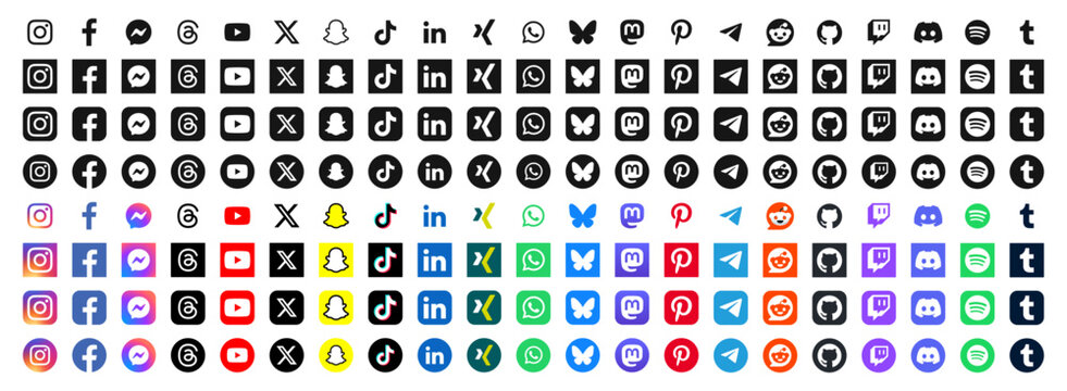 Set of modern social media icons 2026, 2027. Social network vector symbols collection.