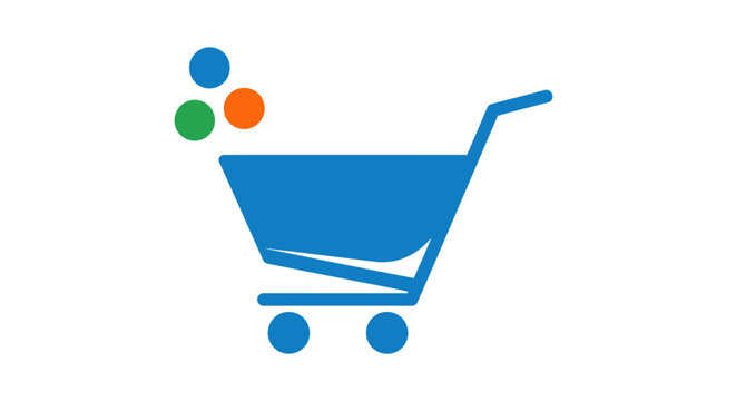 Colorful shopping cart icon representing ecommerce and retail graphic design in a flat vector style.