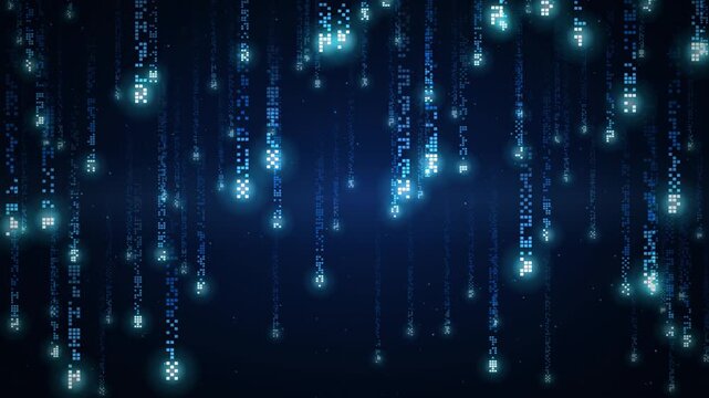 Blue Digital Data Rain Falling Binary Code Abstract Technology Animation Loop
