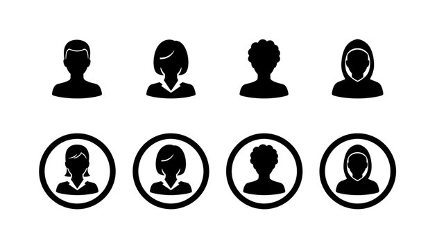 User profile avatar silhouettes, male and female bust icon set on white background