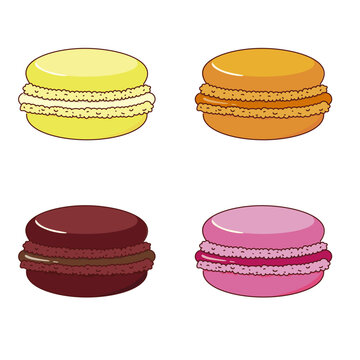 マカロンのベクターイラストセット　レモン、オレンジ、チョコレート、ラズベリー