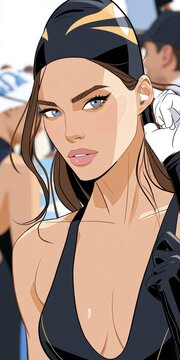 Athletic woman preparing for competition with focus and determination.