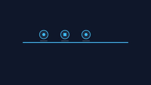 Animated progress bar and loading indicators, transitioning between circular and square icons, symbolizing completion, task management, and digital interface functionality