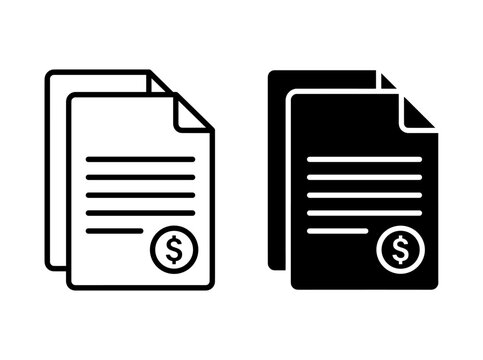 Financial Invoice and Billing Statement Icon Set in Outline and Solid Glyph Style