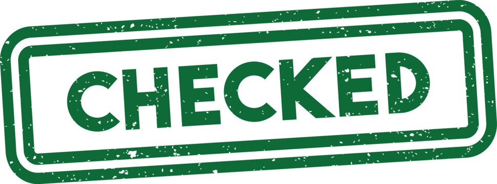 Green grunge rubber stamp with the word checked inside a rectangular frame