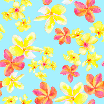 Exotic hand drawn plumeria flowers, seamless floral exotic tropic pattern for fabric, textiles, clothing, wrapping paper, cover, banner, home decor