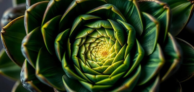 Close-up of artichoke revealing spiraling Fibonacci sequence in its bracts, golden spiral, plant