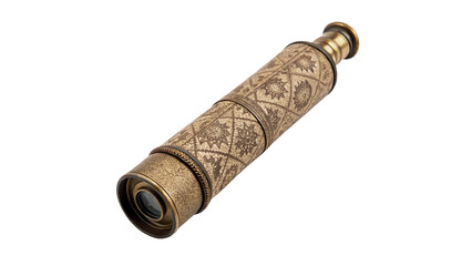 Antique brass handheld spyglass telescope vintage navigational instrument, isolated on transparent background. © Rory Robinson