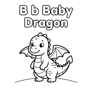 Baby Dragon B: A cute, friendly baby dragon with wings and a playful smile, accompanied by the letters B b Baby Dragon.