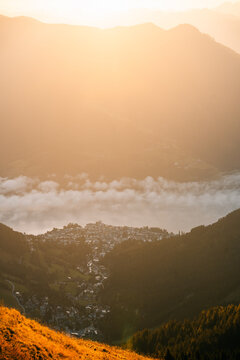 Views of Zell am See during sunset with clouds and mountains