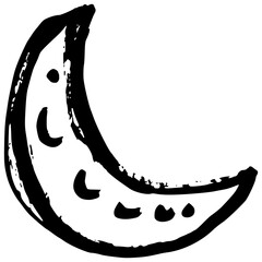 Hand drawn marker doodle crescent moon with icon illustration isolated on transparent background. Black ink scribble element clip art for night weather symbol. © Ageng Arifian