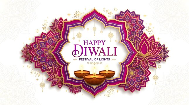 Happy Diwali festival of lights greeting card with traditional oil