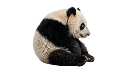 Cute giant panda bear sitting comfortably on ground, isolated on transparent background. © Amelia