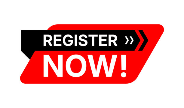 Register now label abstract modern flat design with arrow. Vector Illustration