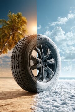 Dual Climate Wheel Between Tropical Sand and Snow
