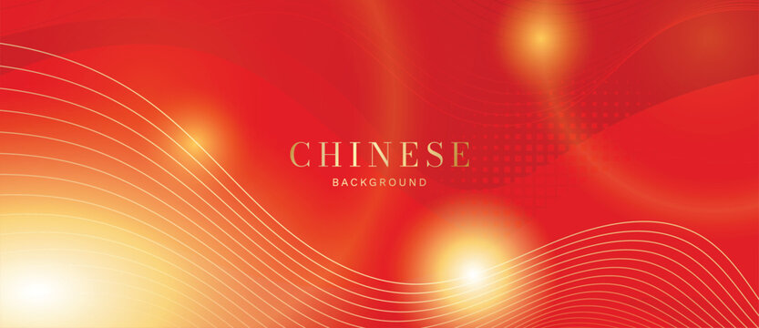 Chinese New Year Vector Background in Vivid Red Gold Featuring Abstract Glowing Waves and Radiant Festive Light Bursts
